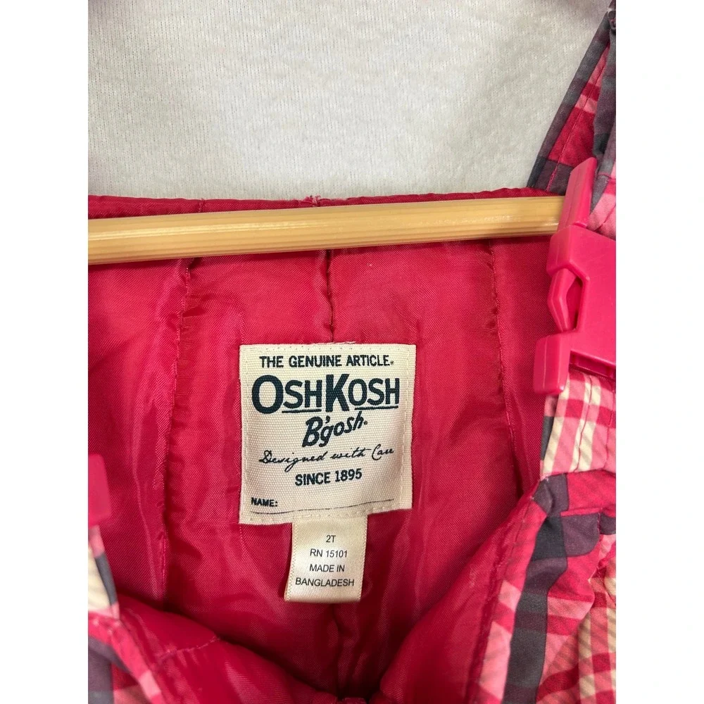 Winter OshKosh Bgosh Kids 2T Pink Plaid Insulated Snow‎ Bib Overalls B2117S46-KO